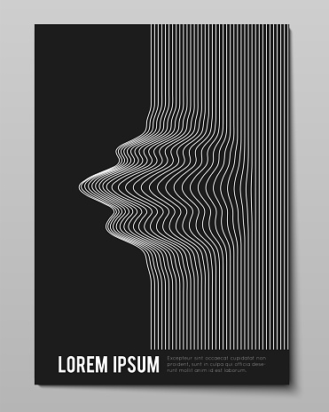 Cover with striped black white warped lines. Optical illusion effect, op art. Vector decorative cover for your design. Warped lines.