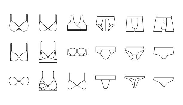 ilustrações de stock, clip art, desenhos animados e ícones de underwear, bra, panties, lingerie vector icons set - roupa interior