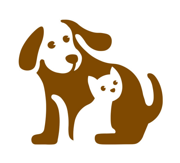 stockillustraties, clipart, cartoons en iconen met vector afbeelding van hond en kat logo op wit - huisdier