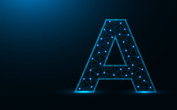 Letter A low poly design, alphabet abstract geometric image, font wireframe mesh polygonal vector illustration made from points and lines on dark blue background Letter A low poly design, alphabet abstract geometric image, font wireframe mesh polygonal vector illustration made from points and lines on dark blue background lettera a stock illustrations