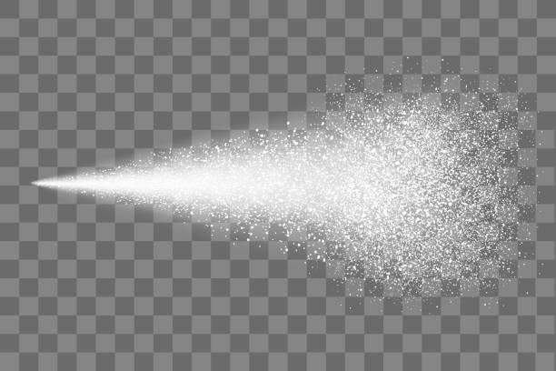 Water spray mist of atomizer or smoke, paint dust particles. Modern spray effect on transparent background - vector Water spray mist of atomizer or smoke, paint dust particles. Modern spray effect on transparent background - vector aerosol can stock illustrations