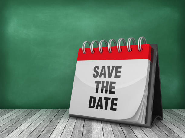 istock SAVE THE DATE Calendar on Chalkboard Background - 3D Rendering 1186749546