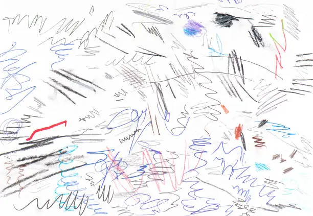 Photo of Colored abstract Scribble by Pen, lines by Ink, random Sketches as Background or Texture on white Paper