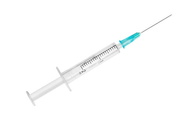 empty syringe closeup isolated on white background - steroids imagens e fotografias de stock