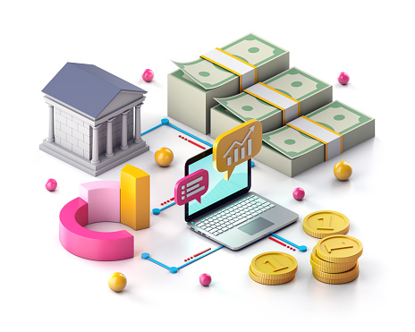 Business investment solutions, isometric 3d illustration