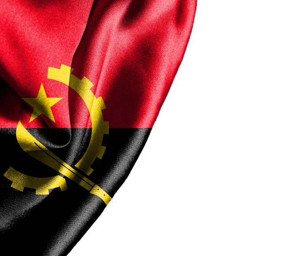 Angola flag. Fabric pattern flag of Angola. 3d illustration. with back space for text. Close-up view.