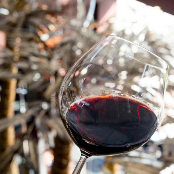 glass of red wine and blurred background