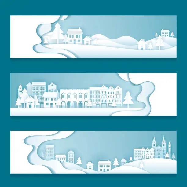 Vector illustration of City, Town, Village in Winter Background