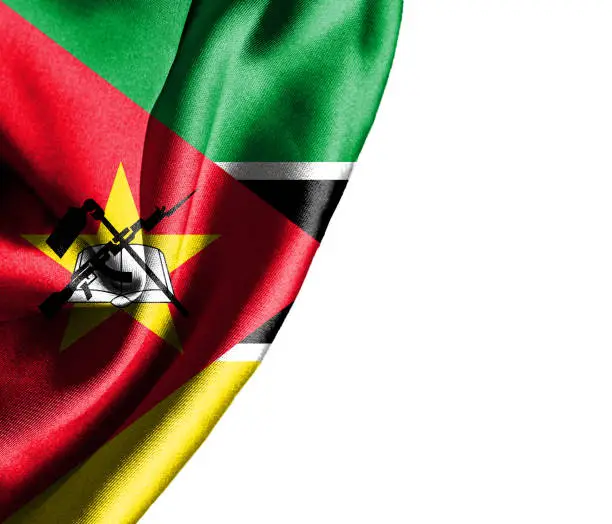 Photo of Mozambique waving silky flag isolated on white background