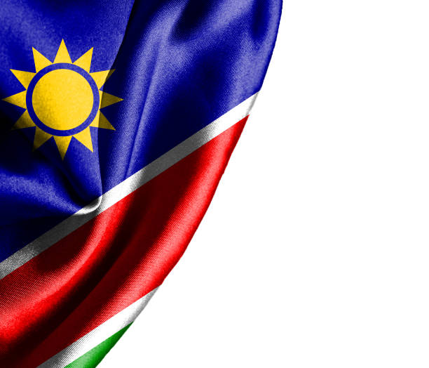 istock Namibia waving silky flag isolated on white background 1186769562