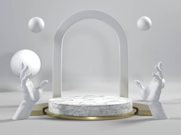 istock 3d render image of white marble podium luxury background for cosmetic or another product. 1186769971