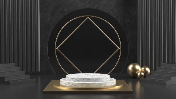 istock 3d render image of black and white marble podium luxury background for cosmetic or another product. 1186770029
