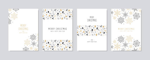 Christmas card set. Merry Christmas icon greeting text lettering card set white background vector. Christmas card set. Merry Christmas icon greeting text lettering card set white background vector. snowflake shape icons stock illustrations