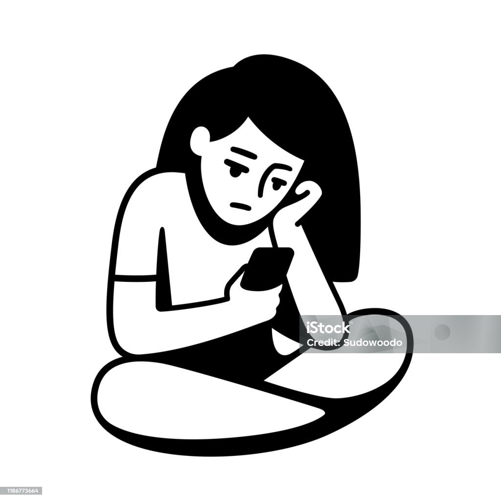 Bored Girl Scrolling Phone Stock Illustration - Download Image Now -  Sadness, Teenage Girls, Boredom - iStock