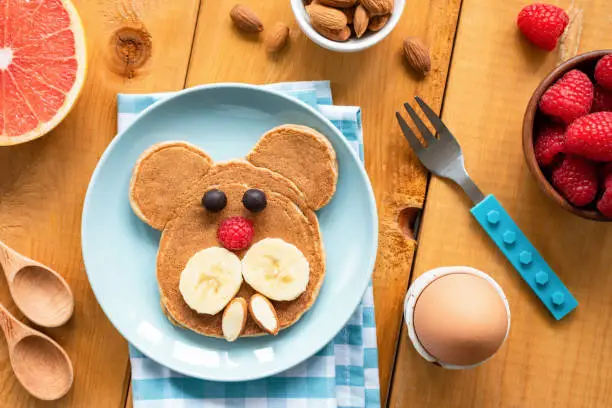 Photo of Baby or kid breakfast pancake in shape of dog