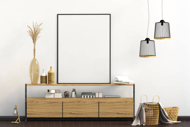 istock Modern interior with dresser. Poster mock up. 3d illustration. 1186774958
