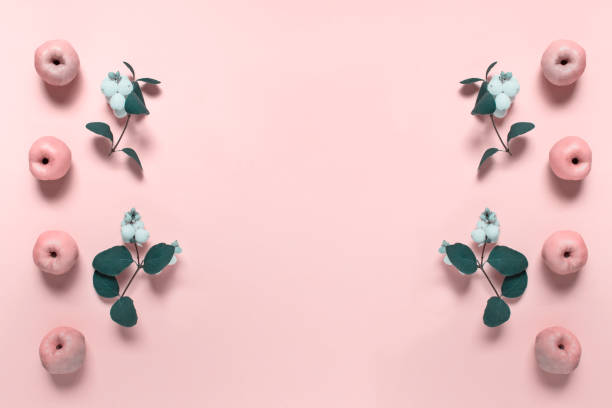 istock Pink botanical layout with apples in berries on pink 1186775639