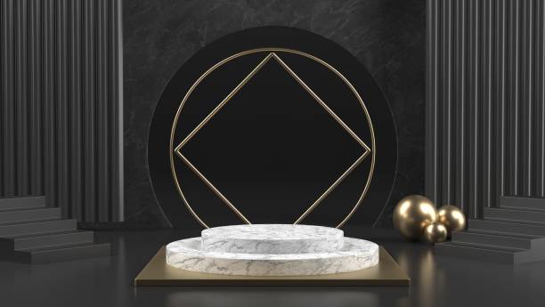 istock 3d render image of black and white marble podium luxury background for cosmetic or another product. 1186775648