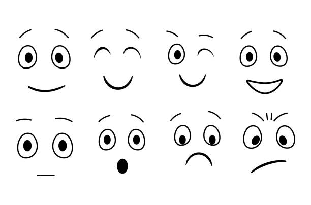 Simple Cartoon Emotions Faces With Different Expressions On White  Background Stock Illustration - Download Image Now - iStock