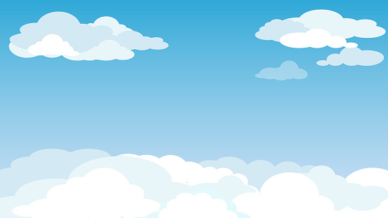 Blu sky with white clouds background. Vector illustration.