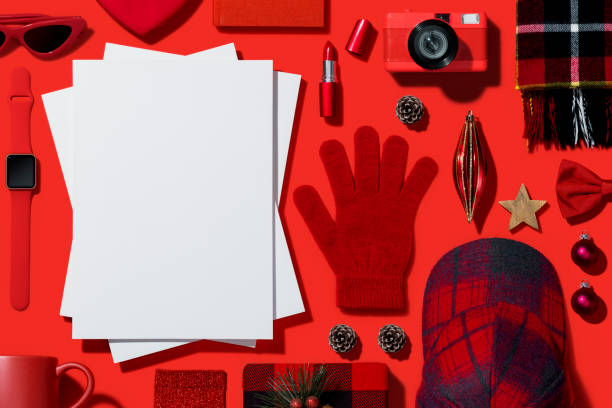 istock Christmas flat lay on red background 1186786138