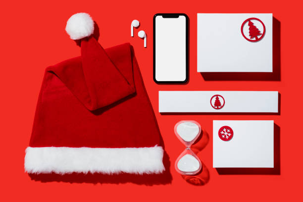istock Christmas flat lay on red background 1186795839