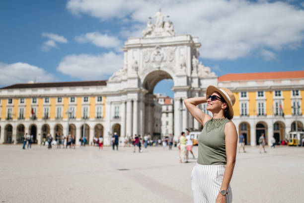istock Young woman at Praca do Comercio 1186796846
