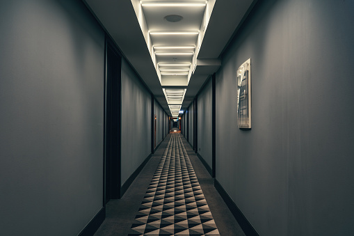 Narrow corridor of apartment building