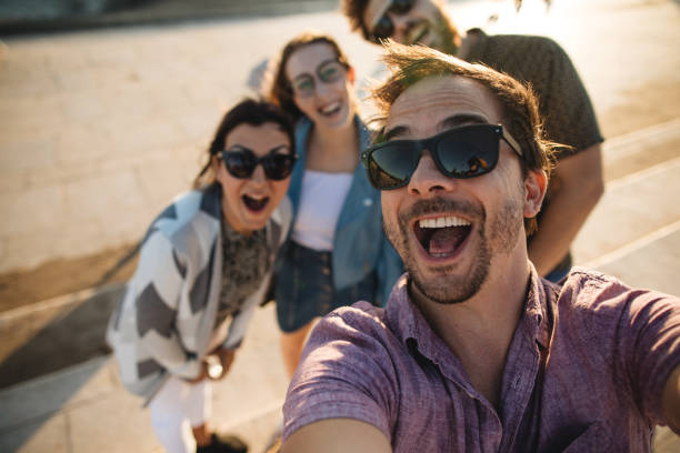 istock Funny friends taking selfie 1186800404