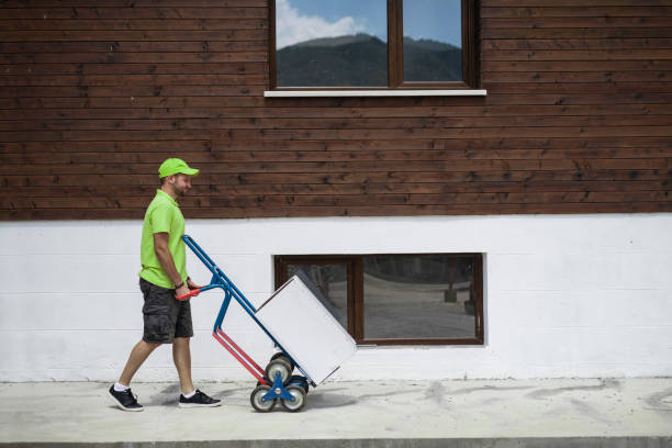istock Delivery Man Pushing Dolly To Home Delivery. 1186803501