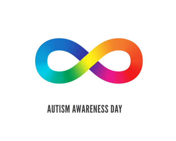 World autism awareness day symbol vector illustration Autism awareness day symbol vector illustration. Charity foundation for children with brain development disability logotype design. Flamboyant infinity sign illustration with typography infinity stock illustrations