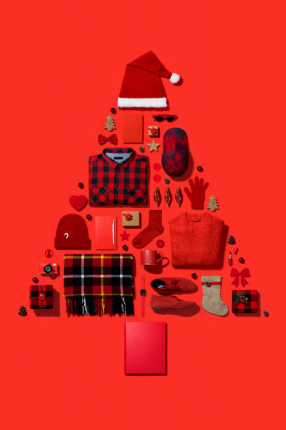 istock Christmas flat lay on red background 1186804240