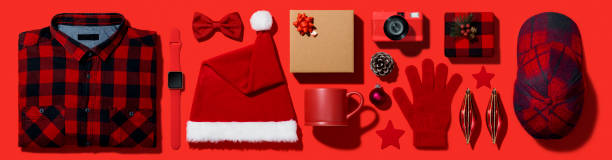 istock Christmas shopping flat lay on red background 1186804417
