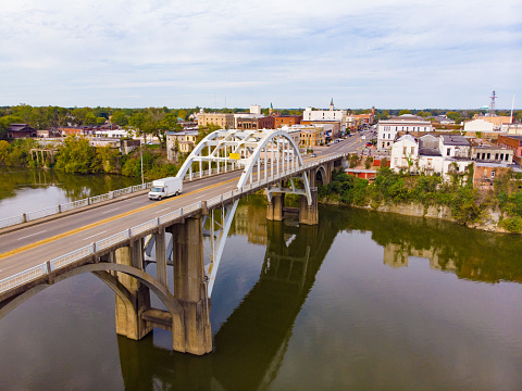 A drone view of the Edmund Pettus Bridge, in Selma, Alabama, which was the scene of violent clashes between civil rights marchers and local officials in 1965.