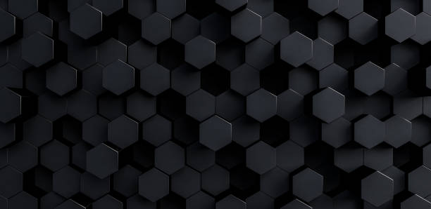 hexágonos grises fondo moderno 3d render - hexagon tile pattern black fotografías e imágenes de stock