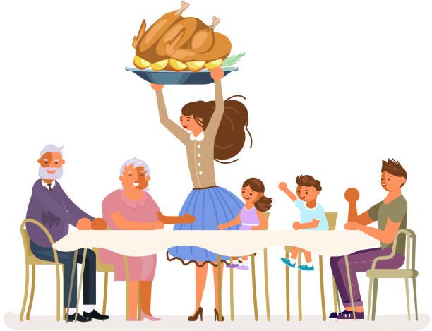 感謝祭の家族の夕食 - parent thanksgiving eating food点のイラスト素材／クリップアート素材／マンガ素材／アイコン素材