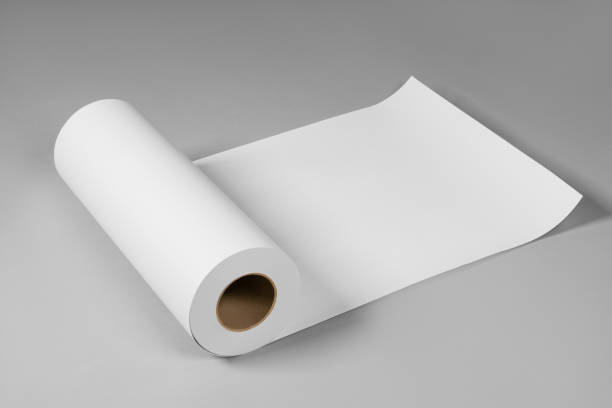 istock Blank white paper rolls mockup isolated on gray background 1186808844