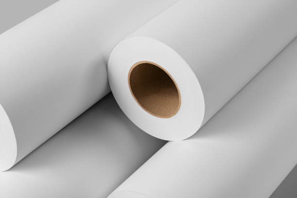 istock Blank white paper rolls mockup isolated on gray background 1186808870