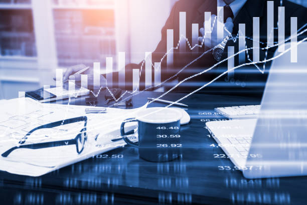 Stock market or forex trading graph and candlestick chart suitable for financial investment concept. Economy trends background for business idea and all art work design. Abstract finance background. gráfico bursátil o de comercio de divisas y gráfico de velas adecuado para el concepto de inversión financiera. antecedentes de tendencias económicas para la idea de negocio y todo el diseño de trabajos de arte. antecedentes financieros abstractos.