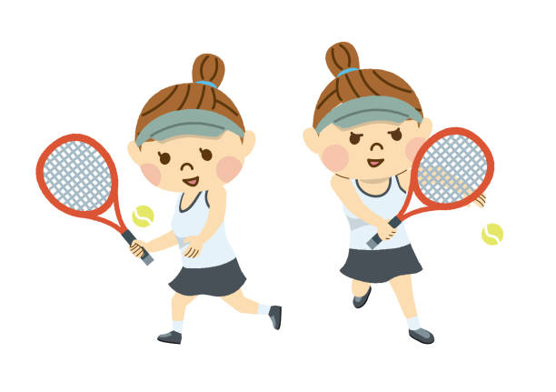 tenis kobieta - amateur tennis stock illustrations