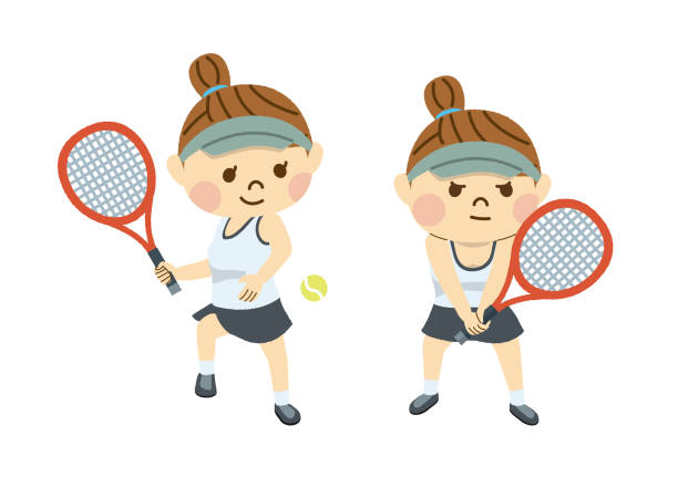 ilustraciones, imágenes clip art, dibujos animados e iconos de stock de mujer de tenis - amateur tennis