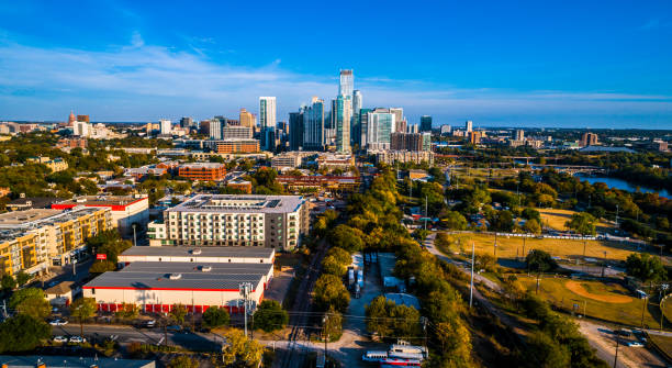 istock Austin Texas drone views at sunset above skyline cityscape 1186820921