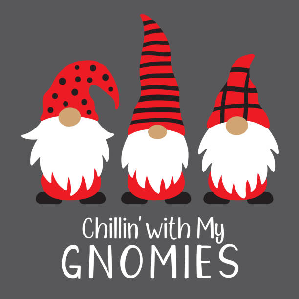 Cute Christmas Holiday Gnomes Vector illustration of cute holiday Christmas gnomes in red and black costume. Gnome stock illustrations