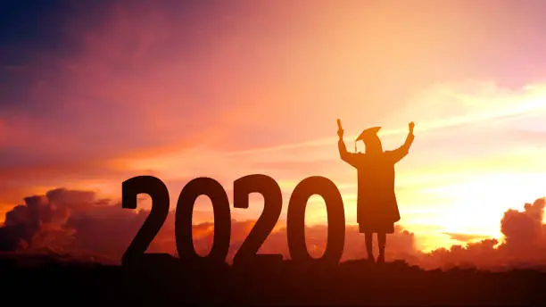 Photo of 2020 New year Silhouette people graduation in 2020 years education congratulation concept ,Freedom and Happy new year