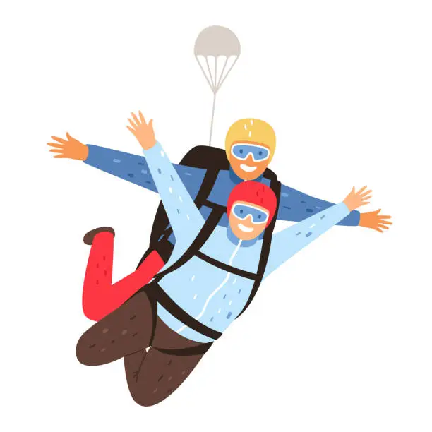 Vector illustration of Tandem parachute jump