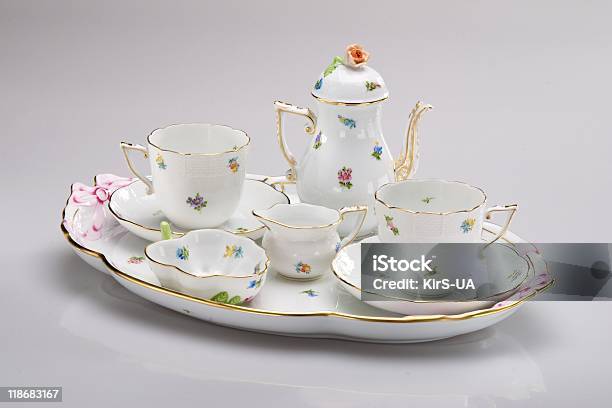 Hand Painted Tea Service On White Stock Photo - Download Image Now - Porcelain, Bowl, Breakfast