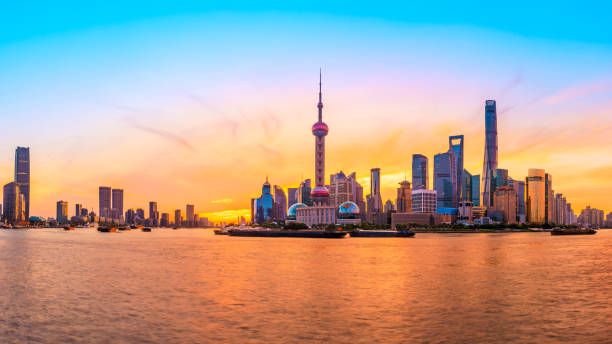 istock Sunset architectural landscape and skyline in Shanghai 1186836291