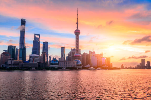 istock Sunset architectural landscape and skyline in Shanghai 1186836411