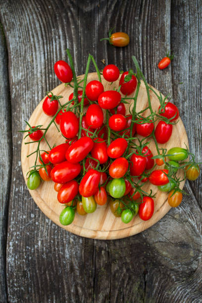 istock beautiful tomatoes on wooden surface 1186842273