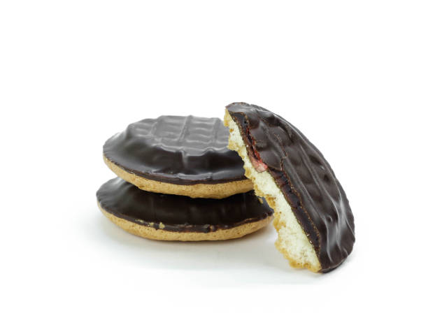 istock Biscuit cookies with jam and covered with chocolate. Close up. Isolated on white background 1186847387